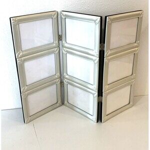 Vintage Folding Picture Frame Nine 3:x4,5" Frames Hinged Accordion Silver-Tone